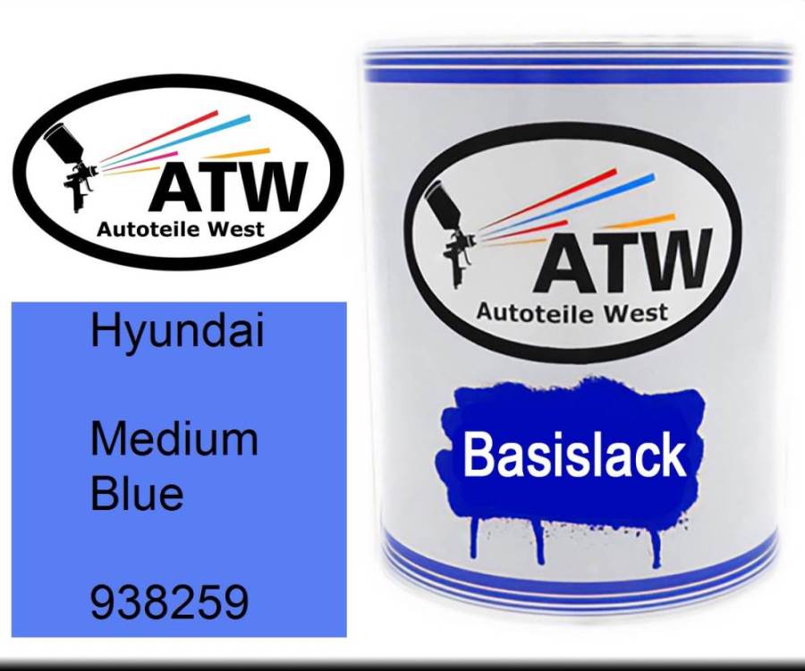 Hyundai, Medium Blue, 938259: 1L Lackdose, von ATW Autoteile West.